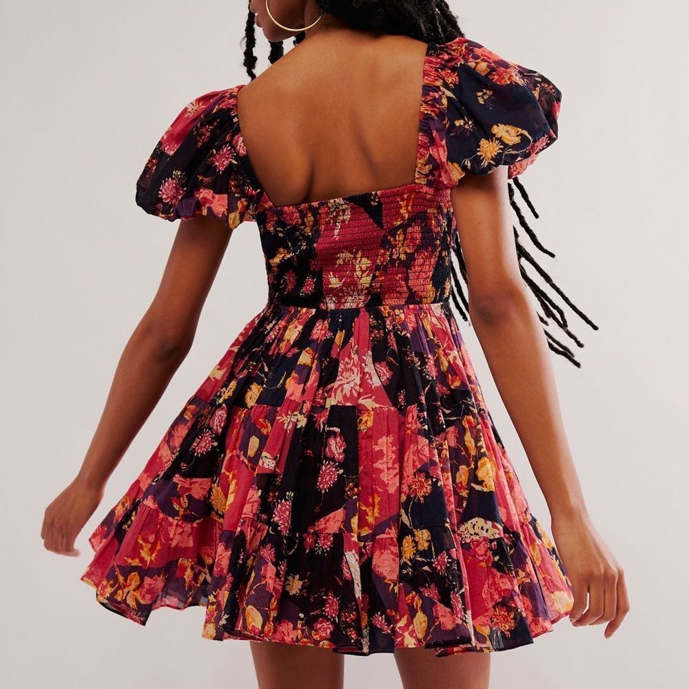 Free People Sundrenched Floral Printed Mini Dress Dark Red Combo - Picture 2 of 8
